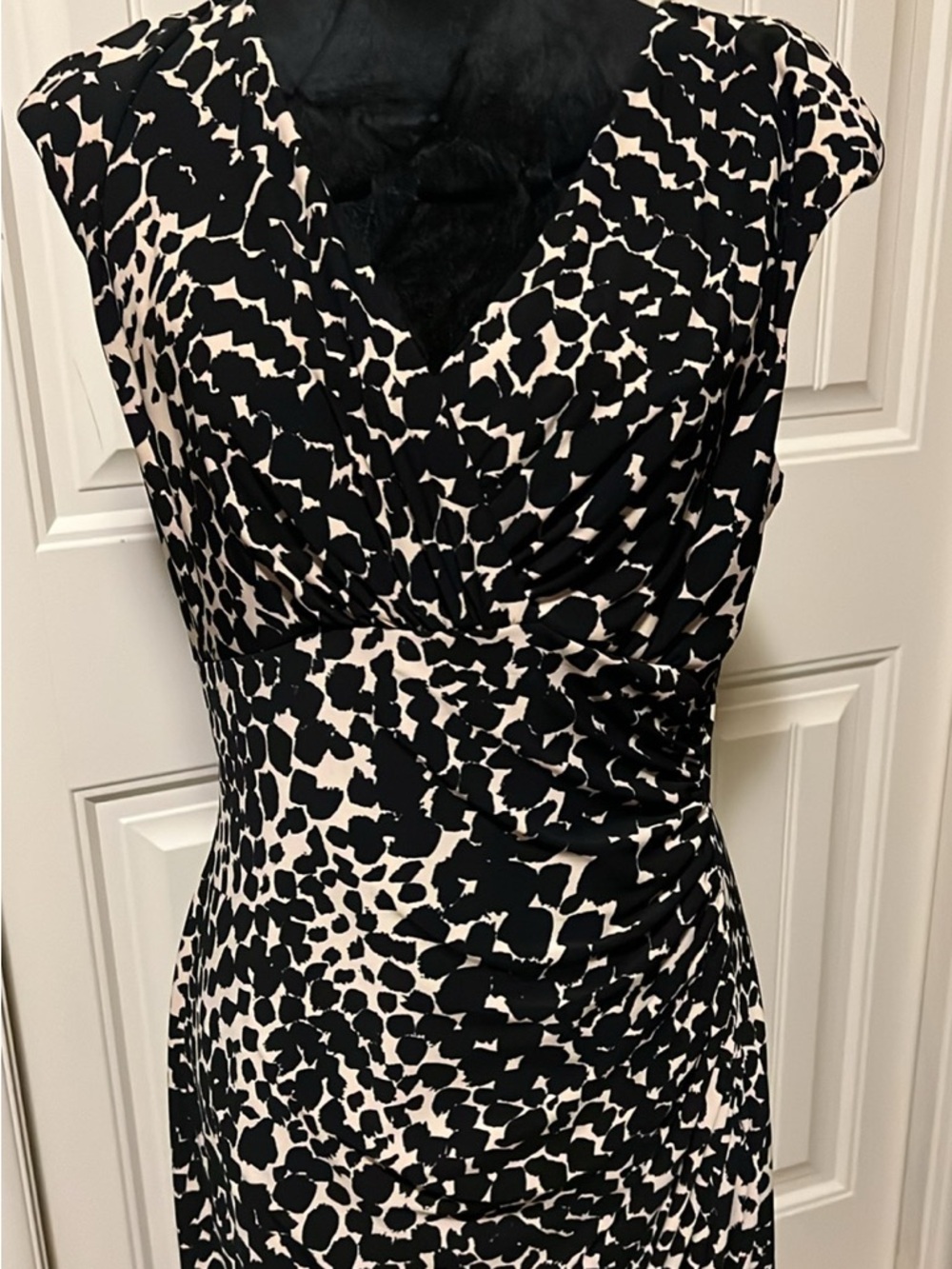 Lauren Ralph Lauren Black and Cream Abstract Print Midi Dress